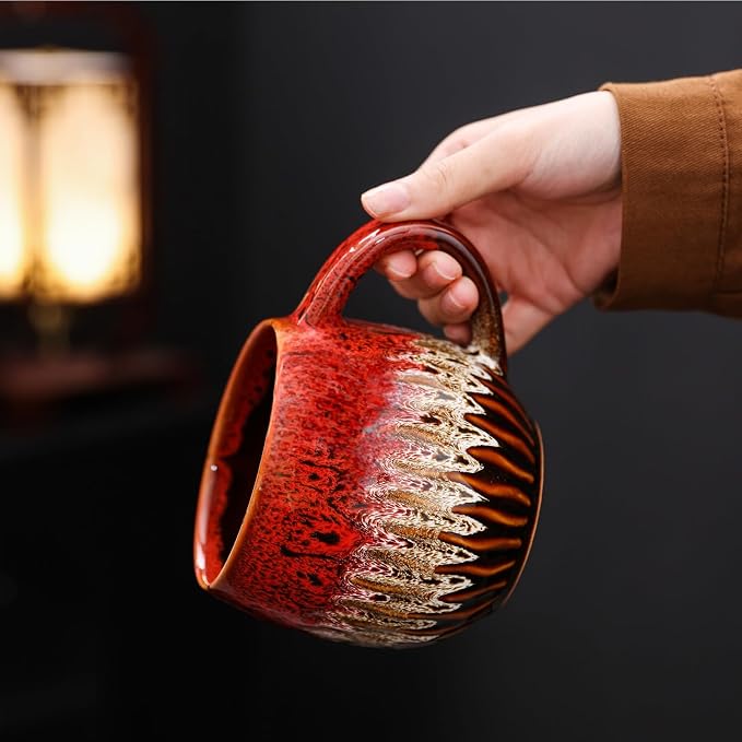 20 oz Large Ceramic Coffee Mug,Creative Handcrafted Reactive Glaze Coffee Cups Suitable for Home and Office Use,Dishwasher & Microwave Safe,Novelty Pottery Mug for Coffee Lovers Gift (red) - Image 7