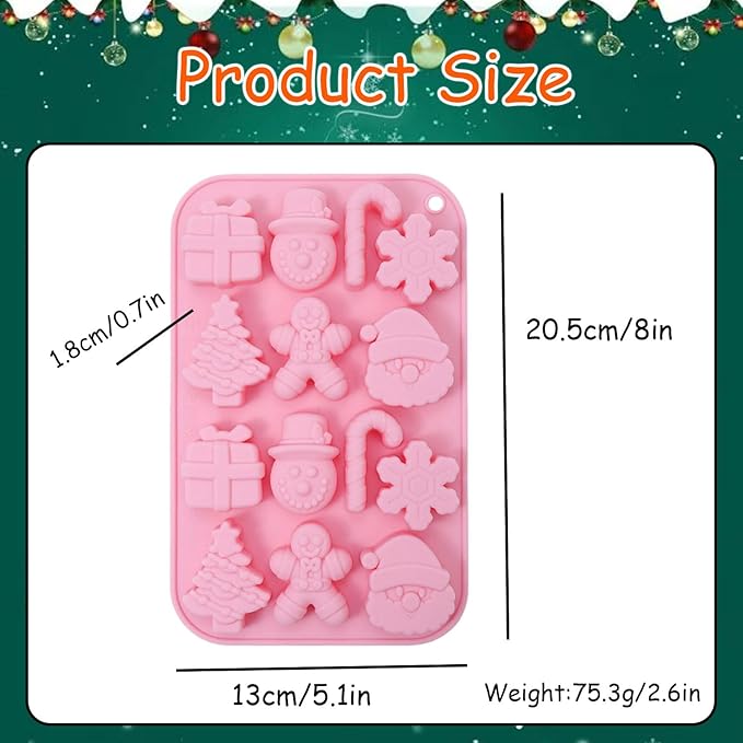 2 Piece Christmas Silicone Molds for Chocolate, Snowman Xmas Tree Hat Santa Claus and Snowflake Shape 3D Chocolate 28-Cavities Candy Moulds for Christmas Day, Holiday Theme Candy Pudding Jelly Making