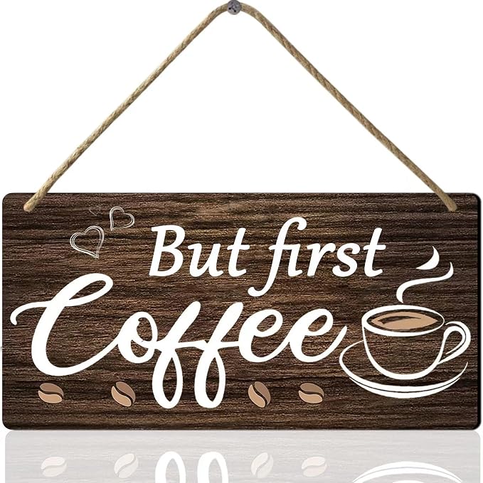 But First Coffee Sign - Wooden Coffee Bar Art, 6 x 12 Inch by tosles