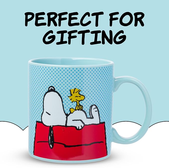 Silver Buffalo Peanuts Snoopy and Woodstock on House, Ceramic Mug, 20oz | Blue Dot Background, Coffee Cup, 0.59 Liters - Image 6
