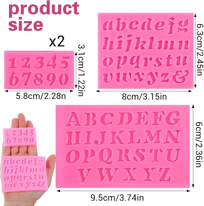 4 Pcs Silicone Fondant Mold, 26 Letters and 0-9 Numbers Chocolate Molds for Cake Decorating, Cupcake Topper, Desserts (Pink)