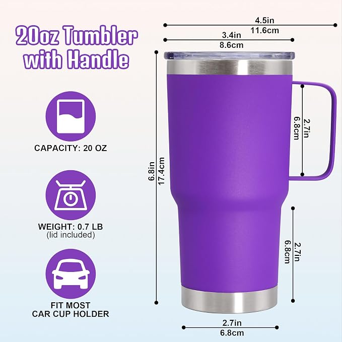20 oz Tumbler with Handle and Lid Insulated Travel Coffee Mug Purple 1P | Stainless Steel Tumbler, coffee tumbler with handle,Spill Proof Double Wall Vacuum Tumbler Cup Keep Drink Hot & Cold - Image 6