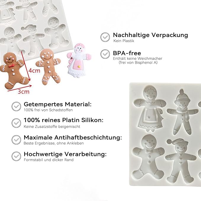 1 Pcs Christmas Silicone Molds for Chocolate 6-Cavities Various Shapes Gingerbread Man Shape 3D Chocolate Moulds Candy Molds for Christmas Day Holiday Theme Candy Pudding Jelly Making