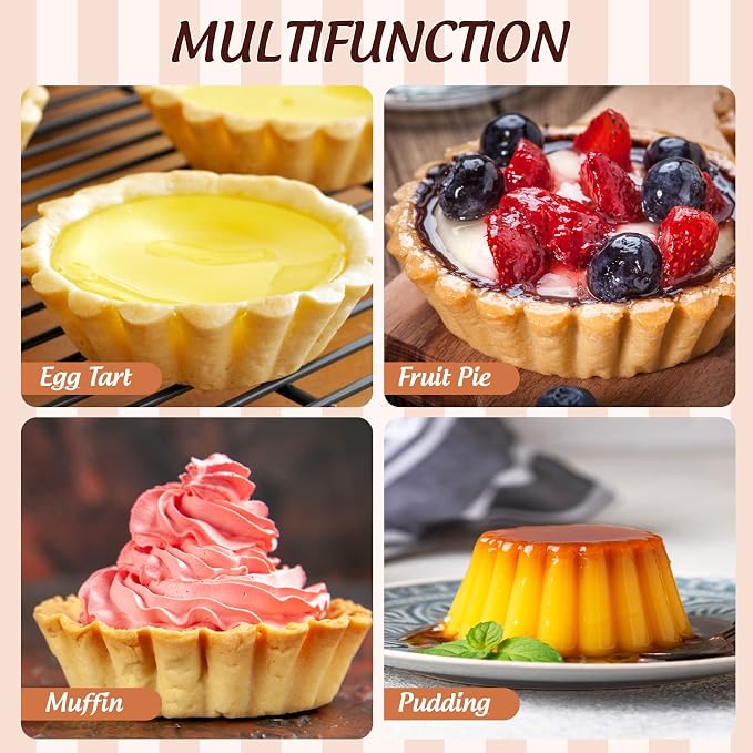 20 Pack Egg Tart Pans, 2.6 x 0.8in Small Metal Cupcake Pans Pie Cookie Muffin Tins Reusable Baking Mold Cups - Image 6