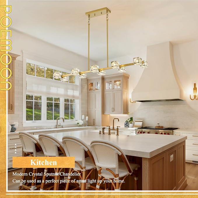 10 Lights Modern Crystal Chandelier L 43" Dining Room Gold Sputnik Ceiling Pendant Lights Industrial Hanging Light Fixture for Kitchen Island Over Table Living Room Bedroom - Image 6