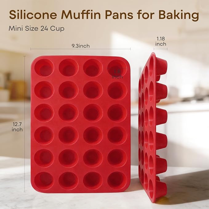 Silicone Mold for Baking, 24 Cup Nonstick Mini Muffin Pans 2Pcs | Food-Grade Silicone Muffin Tin, Oven Dishwasher Freezer Safe Silicone Molds for Home Baking DIY, Mini Cupcakes, Egg Bites - Image 2
