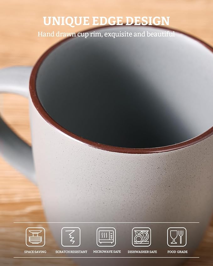 famiware Mercury Coffee Mugs 13 oz, Coffee Mugs Set of 4 with Handle, Cups for Latte, Hot Tea, Cappuccino, Mocha, Cocoa, Light Grey - Image 5