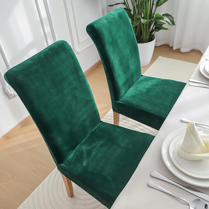 FORCHEER Chair Covers for Dining Chairs Set of 4,Velvet Light Grey Stretch Dining Room Chair Cover Kitchen Parsons Chair Slipcovers (Pack of 4, Velvet Velvet Jasper) - Image 6