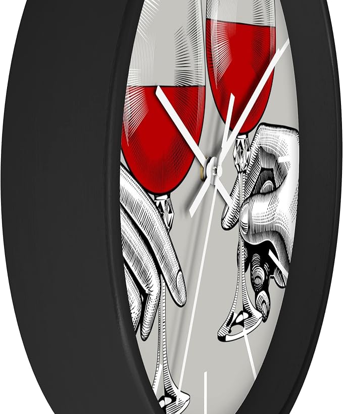 Mozingo ~ Wine Clock for Kitchen Bar Wall It's Wine O'clock Silent Time Gift Home Decor Made In USA, 10" (Hour Marks - Lines, Clock Frame Color - Black, Wine Theme #04) - Image 2