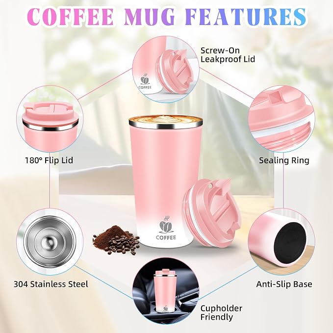 17oz Insulated Travel Coffee Mug with Flip Lid – Leakproof Stainless Steel Insulated Coffee Tumblers, Reusable Coffee Cup for Hot & Cold Drinks, Perfect for Camping & On-the-Go - Image 3