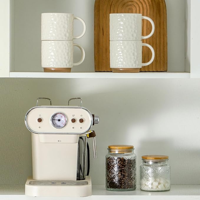 Nihow 16OZ Stackable Coffee Mug Set, Large Ceramic Coffee Mug Set of 4,Coffee Cup Set for Cappuccino/Latte/Cocoa,Dishwasher & Microwave Safe, Matte White - Image 3