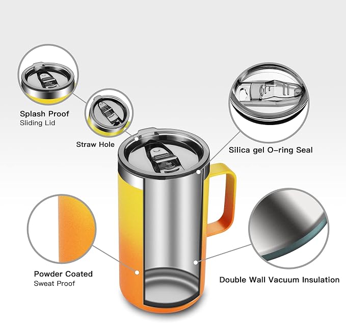 KXIAOCHEN 20 oz Insulated Coffee Mug, Coffee Cup with Lid and Wide Handle | 18/8 stainless steel, 6+ hours hot or 12+ hours cold, wide mouth, no-sweat exterior, for office, work, home and camping - Image 6