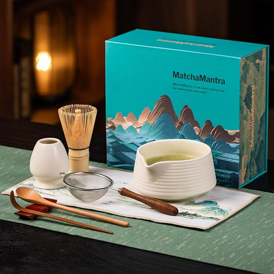 Premium Matcha Ceremony Set – Complete 9-Pcs Ritual Kit – Presented in Luxury Magnetic Gift Box, Perfect for Gifting or Self-Care (Milky White)