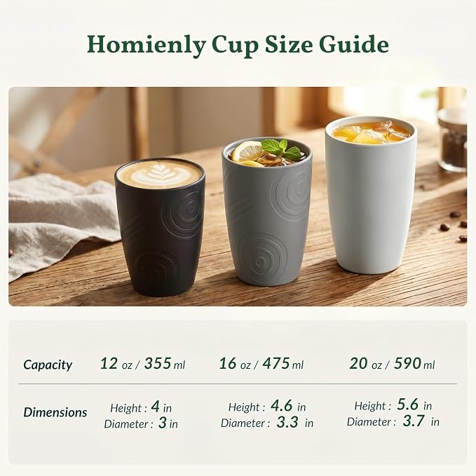 Homienly Drinking Glasses 16oz Wheat Straw Cups-Stackable and Reusable Cups, Alternative to Plastic Cups for Iced Coffee, Smoothies,Iced Tea-Black Grey - Image 9