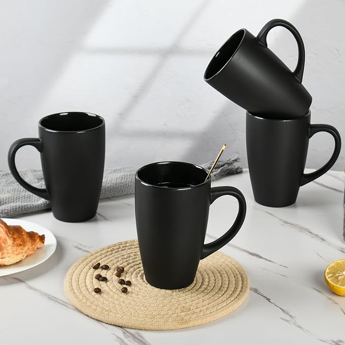 BYCNZB 20oz Extra Large Ceramic Tall Coffee Mugs Set for Coffee Tea Hot Cocoa set of 4 Dishwasher & Microwave Safe (Matte black) - Image 6