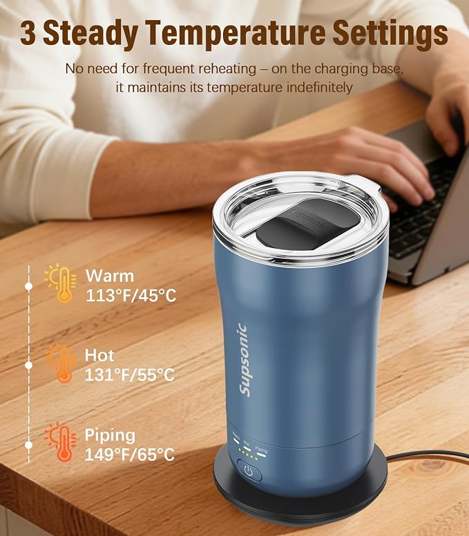 Supsonic - 14oz Heated Coffee Mug, Self-Heating Travel Mug with 3-Temp Settings, Insulated Stainless Steel Constant Temperature Heating Mug for Beverage, Smart Heating Portable Coffee Mug | S1 - Image 2