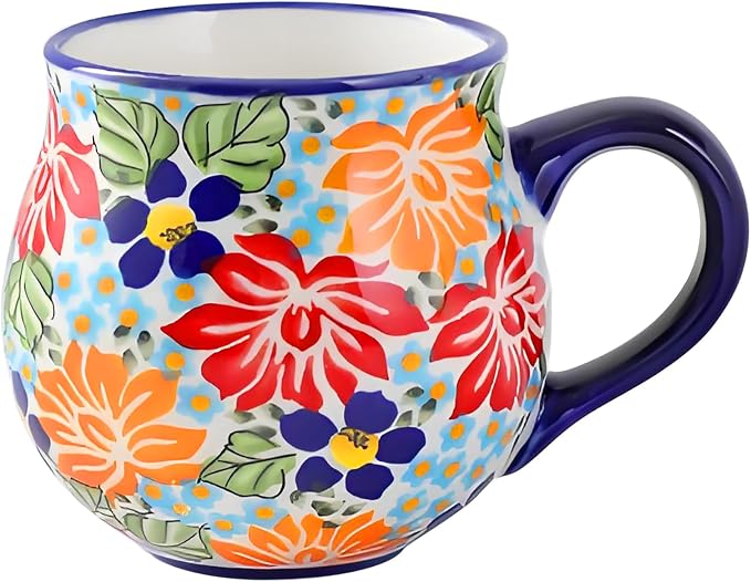 ALMA 12oz Handpainted Flower Ceramic Tea Cup | Microwave & Dishwasher Safe, Ideal for Morning Coffee Tea, Home Kitchen Dining Room Display, For Home Makers & Women by HandmadePotteryForHome