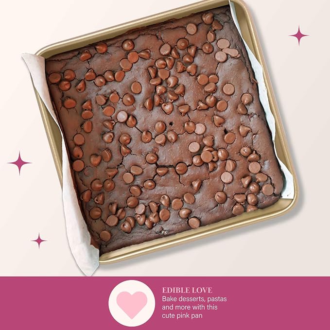 Paris Hilton Nonstick Carbon Steel Bakeware Collection, 9-Inch Square Cake Pan, Dishwasher Safe, Made without PFOA and PFAS, Pink Champagne Two-Tone - Image 4