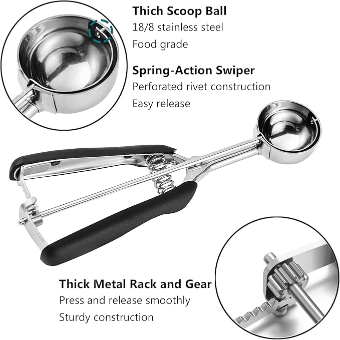 Medium Cookie Scoop, 2 Tablespoon Cookie Scoops for Baking, Cookie Dough Scoop, Spring-Loaded, Comfortable Grip, Non-Slip, For Making Cookies Muffin Cupcake Pancake Ice Cream Meatball