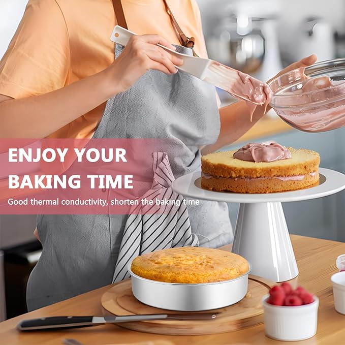 P&P CHEF 8 Inch Cake Pan Set of 4, Stainless Steel Round Cake Pans Tins | Baking Round Cake Bakeware for Birthday Wedding, Leak-proof & Mirror Finish & Easy Releasing, Dishwasher Safe - Image 7
