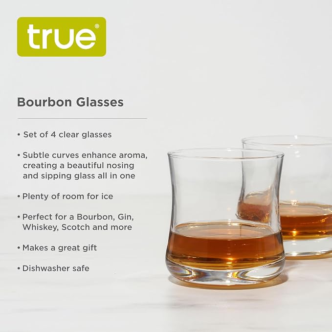 True Bourbon Glass, Whiskey Glasses, Clear Tumbler for Old Fashioned, Scotch, Vodka, Tequila, Brandy, Rum, Gin, Home Bar Glassware, 10 oz Set of 4 - Image 2