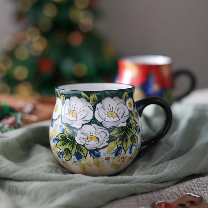 ALMA 12oz Handmade Floral Ceramic Coffee Mug | Microwave & Dishwasher Safe, Ideal for Morning Coffee Tea, Home Kitchen Dining Room Display, For Home Makers & Women - Image 7