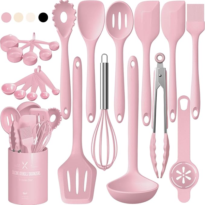 Umite Chef 22-Piece Silicone Cooking Utensils Set, Heat Resistant & Dishwasher Safe Kitchen Tools, Non-Scratch Spatula Set for Nonstick Cookware (Pink) by UmiteChef
