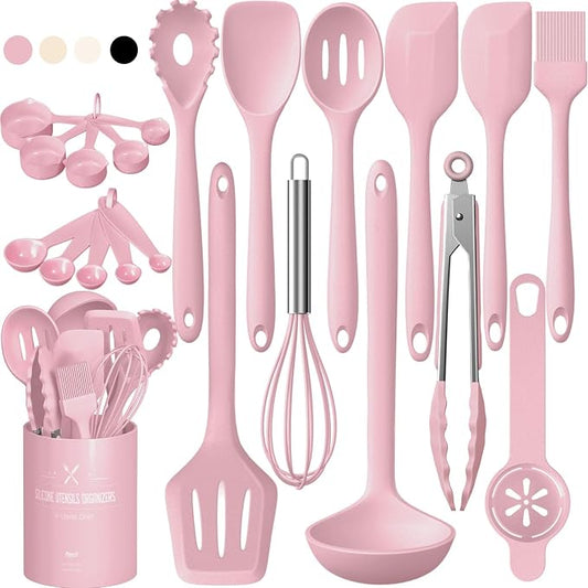 Umite Chef 22-Piece Silicone Cooking Utensils Set, Heat Resistant & Dishwasher Safe Kitchen Tools, Non-Scratch Spatula Set for Nonstick Cookware (Pink) by UmiteChef
