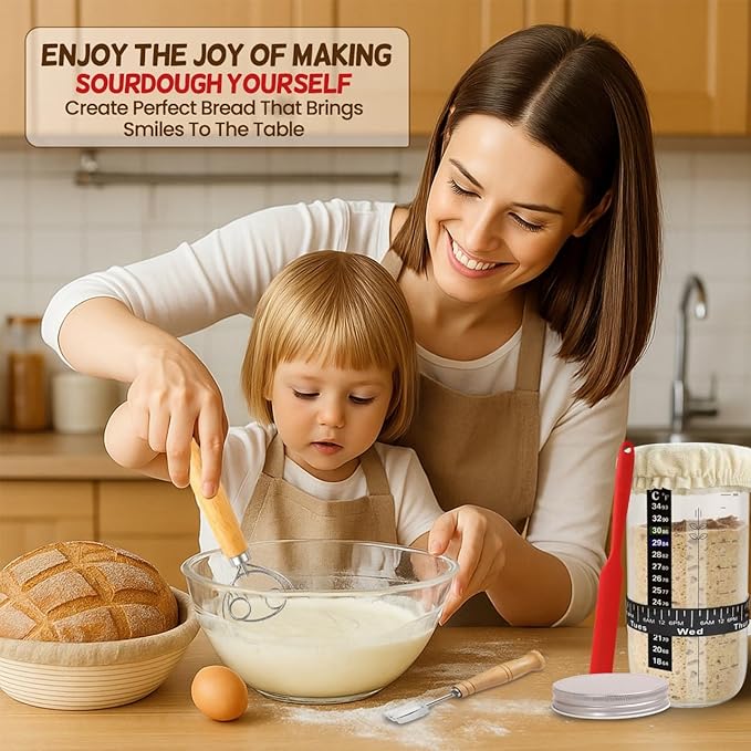 Emporium sourdough starter kit silicone banneton | Feat. 9'' Round Sourdough bread baking supplies,24oz sourdough starter jar & 14pcs banneton bread proofing basket set |Best starter kit for beginners