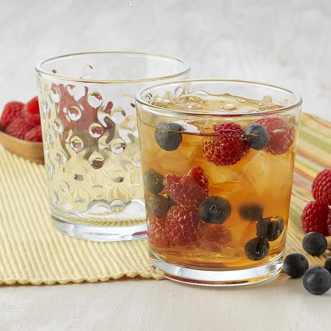 Libbey Awa Polka Dot Tumbler & Rocks Drinking Glasses Set of 16, Glass Cups | 16 oz and 13 oz Capacity Vintage-Inspired Polka Dot Texture for Water, Juice, Cocktails & More, Dishwasher Safe Cleanup - Image 8
