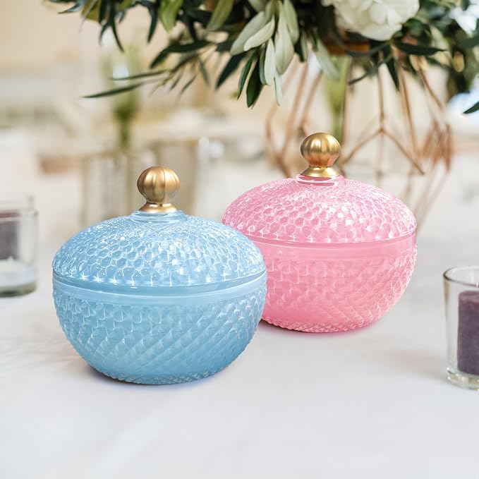 Joeyan 12 oz Small Pink Glass Jewelry Box Jars with Lid,Embossed Glass Candy Dishes,Diamond Faceted Food Container,Decorative Apothecary Canisters,Colored Kitchen Bathroom Buffet Storage Organizer - Image 6