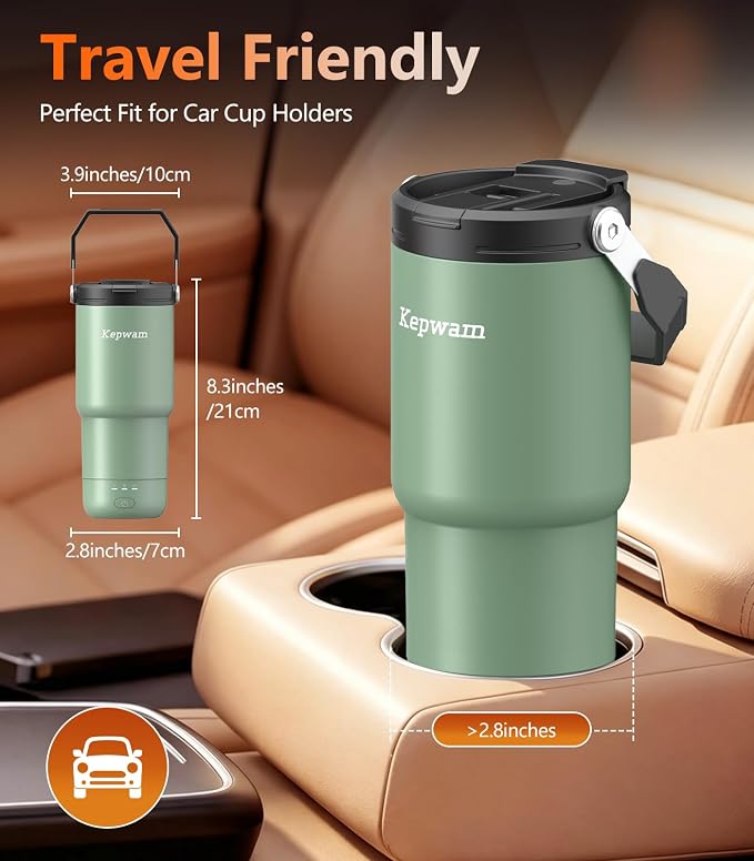 Kepwam Heated Coffee Mug Rechargeable T3, 20oz Self-Heating Travel Mug for Coffee with 1℉ Precise Temperature Control & App, Portable Cup Warmer for Outdoor & Car (Fits Cup Holders) - Image 7