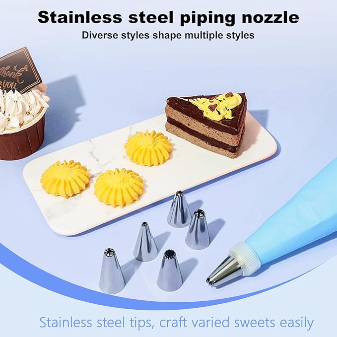 29 Pcs Frosting Piping Kit with 24 Cake Piping Tips, EVA Pastry Bag, 3 Scrapers and 1 Coupler, Cupcake Decorating Tips and Decorating Tips for Frosting, Suitable for Baking and Pastry Lovers