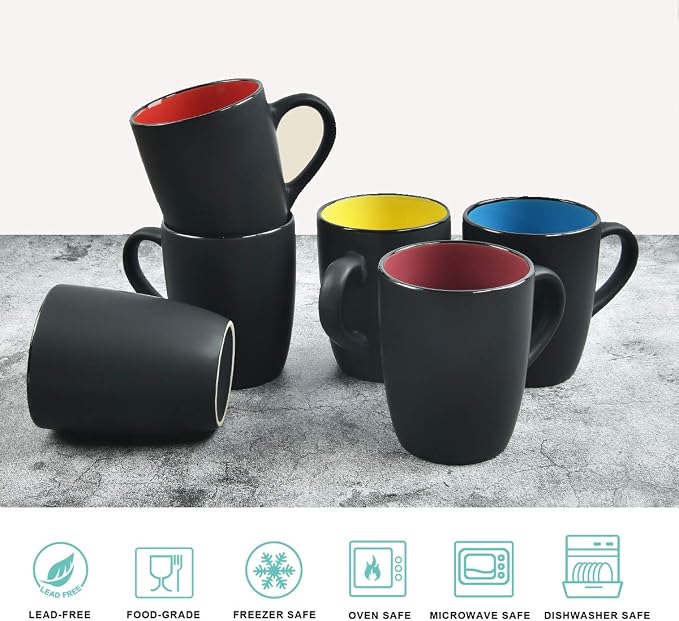 Lifecapido Set of 6 Modern Black Ceramic Coffee Mugs, 16 Ounce Capacity, Perfect for Home Use - Image 4