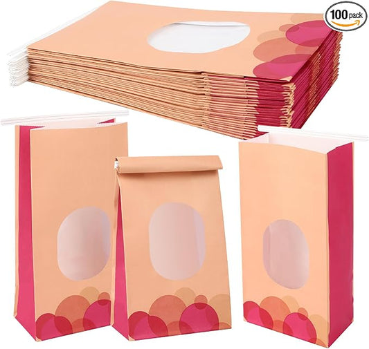 100Pcs Bakery Bags with Window 5.1x2.75x9.6" Kraft Paper Tin Tie Resealable | Instant Seal with Simple Tin Tie Press Effortless, User-Friendly for All Daily Baking, Storage & Gifting Needs by Unknown