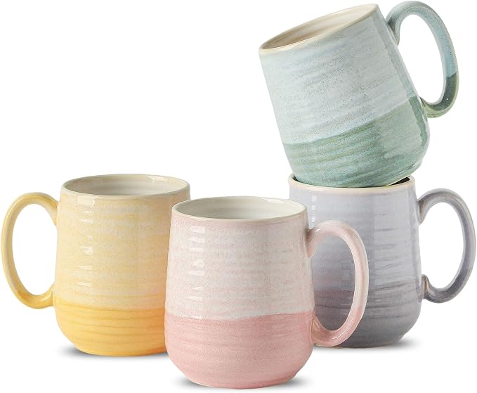 HASENSE 15oz Coffee Mugs Set of 4, Ceramic Coffee Cups with Handle for Tea, Cocoa, Latte, Milk, Porcelain Large Coffee Mugs for Kitchen, Coffee Bar, Rainbow by Hasense