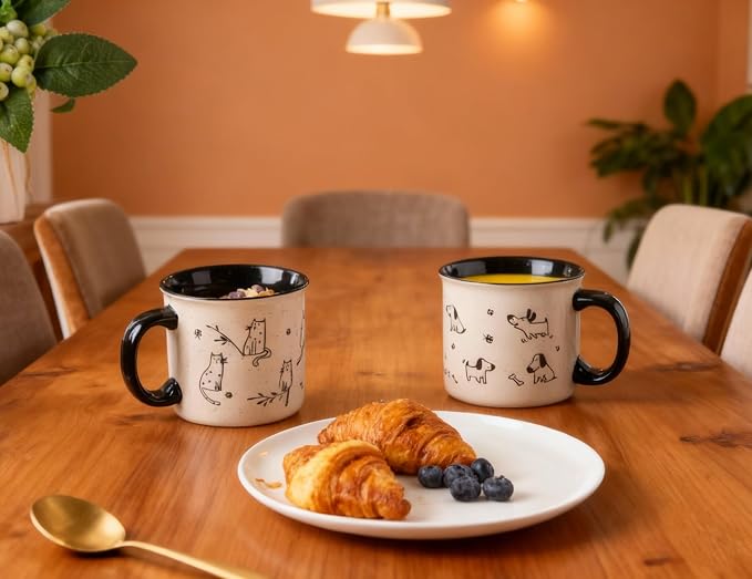 AmorArc 22 OZ Large Ceramic Coffee Mugs Set of 2, Oversized Mugs With Big Handle for Men Women Dad Mom, Big Mug With Textured Dogs Cats Patterns for Office & Home -Microwave Safe, 2 Pcs-Black - Image 7