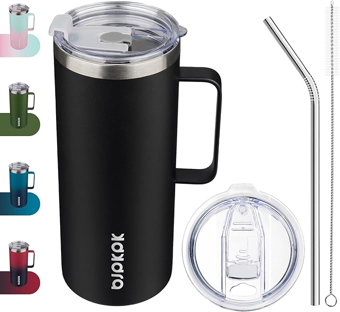 BJPKPK 32oz Insulated Coffee Mug with Handle, Stainless Steel Travel Mug | Keeps Drinks Hot & Cold, Double Wall Vacuum, 2 Lids Included, BPA-Free Coffee Tumbler for Home, Office & Travel by BJPKPK