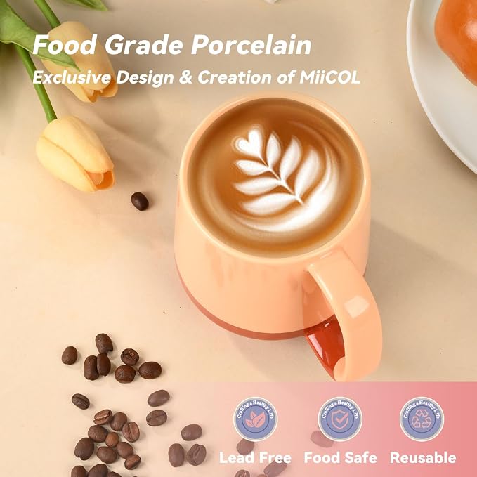 Miicol Ceramic Coffee Mug, 16 oz Large Coffee Cup, Tea Mug with Handle, Flat Bottom Mug for Men, Women, Office, Microwave and Dishwasher Safe, Multi-Color, Caramel Peach - Image 4