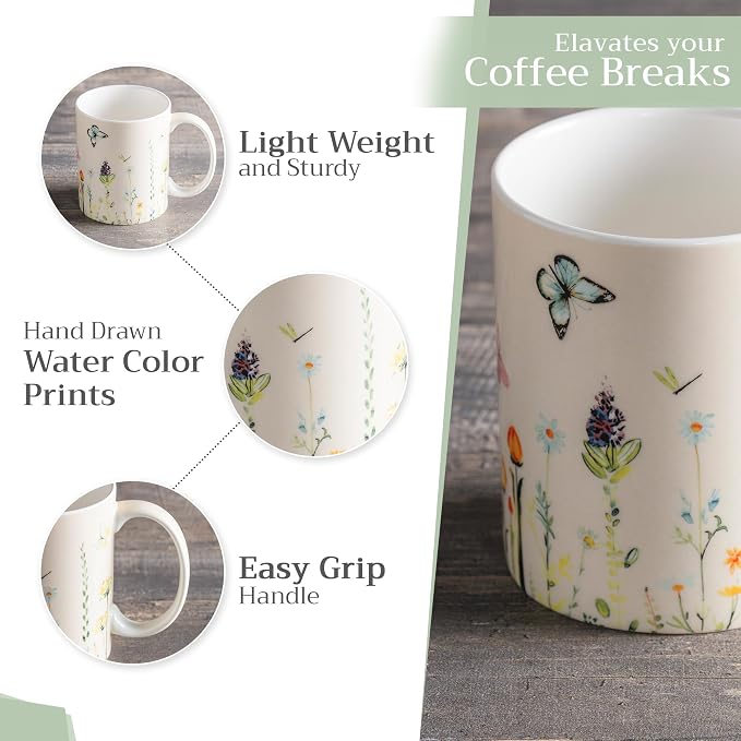 Maison d' Hermine Coffee Mug with Handles Tea Cups (15 Ounce, Pack of 1) | Fine Bone China Coffee Mugs for Hot Beverages Cappuccino Latte Home Restaurant Hotel Spring Summer -Botanical Fresh - Meadow - Image 5