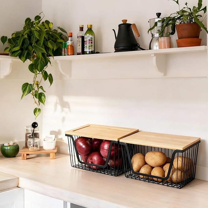 2 PACK Pantry Organizers and Storage, Stackable Onion Potato Bins | Large Wire Storage Basket, Breathable Design for Onion, Potato, Garlic, Fruit, Vegetables Fresh, Kitchen Pantry Storage - Image 4