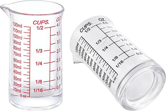 Ackers 4oz Glass Measuring Cup – Shot Glass with Ounce,Ml,Cups Markings for Kitchen & Bar(Pack of 2)