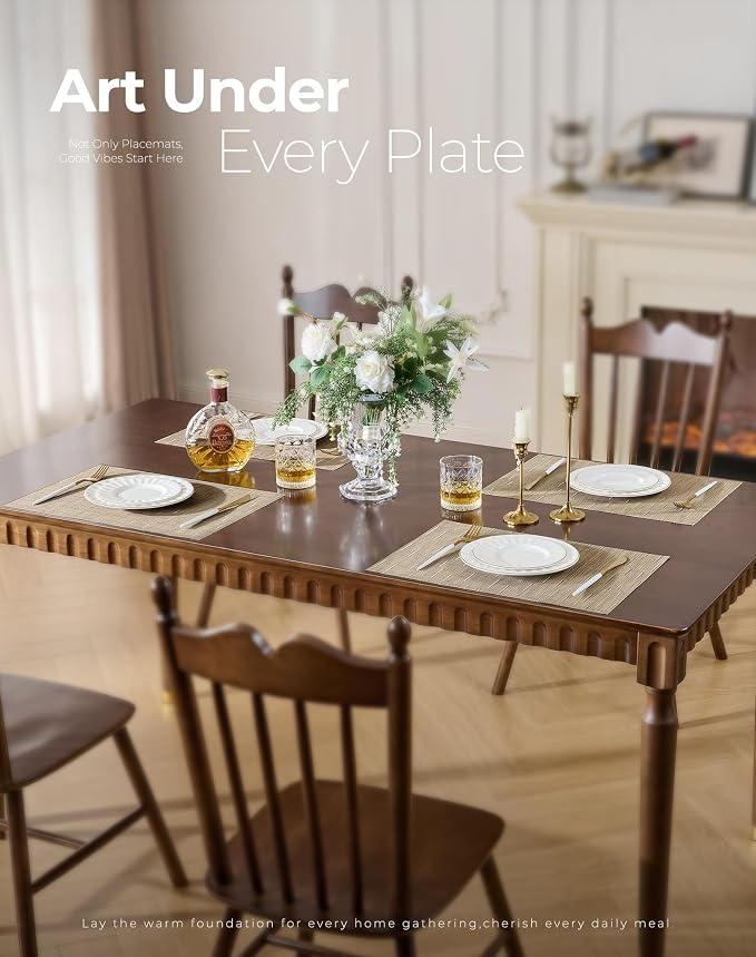 Leetaltree Light Brown Placemats Set of 8 - Heat Resistant Non-Slip Place mats for Dining Table, Washable Durable PVC Vinyl Woven Table Mats（Light Brown, 8） - Image 2