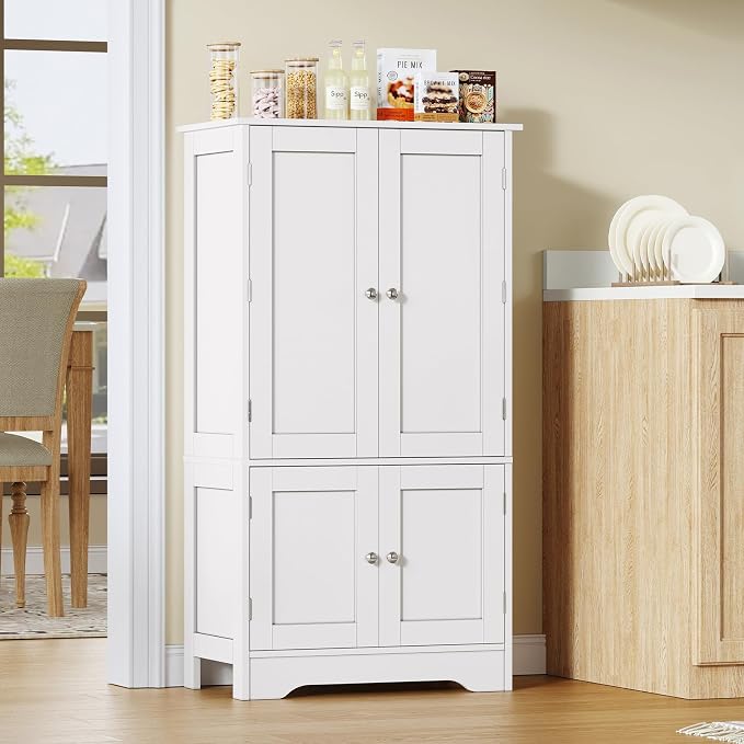 TEENFON 43'H Pantry Cabinet with 4 Doors, Kitchen Cabinet with 6 Door Shelves, Storage Cabinet-Kitchen Pantry for Living Room, Dining Room, Bathroom, White - Image 8