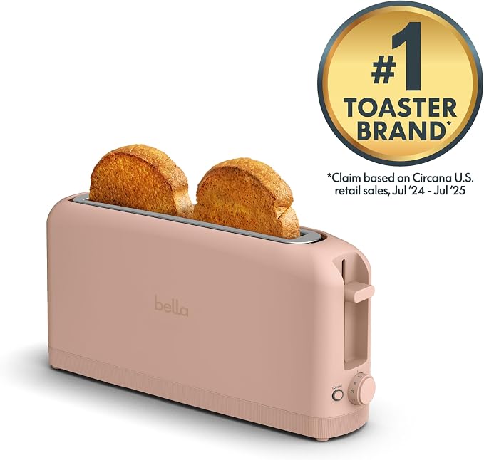 bella 2 Slice Slim Toaster, Fits-anywhere™ Kitchenware, 6 Setting Shade Control with Reheat & Cancel Buttons, Fits sourdough, 10” Long Slot, Anti Jam & Auto Shutoff, 900 Watt, Blossom - Image 4