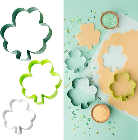 Cookie Cutter Kingdom, Shamrock Cookie Cutters, 3 Pack, Stainless Steel, Beautful Coated Finish, Mold for Cakes Biscuits and Sandwiches, St. Patricks Day (Shamrock 3 Pack)
