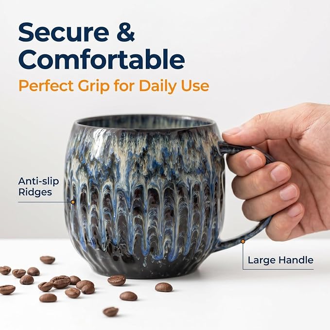 Large Ceramic Coffee Mug - 20oz Big Tea Cup, Flowing Blue | Large Tea Mug, Microwave Safe, Dishwasher Safe - Image 4
