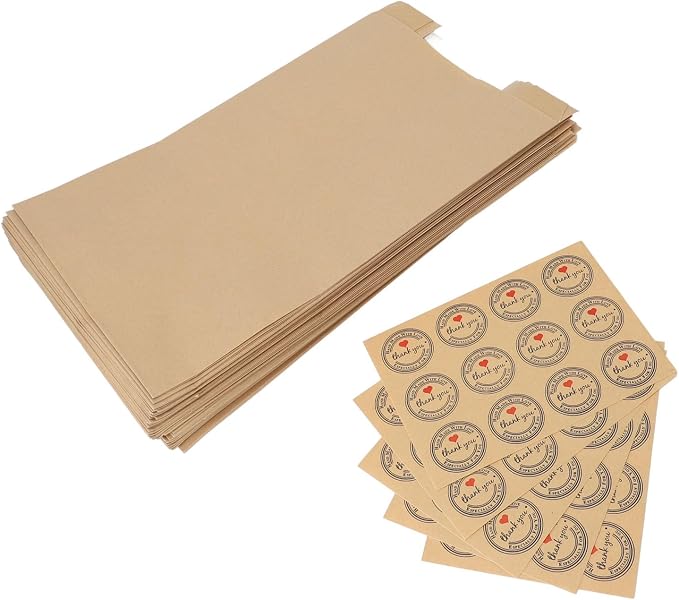 Yosoo 50PCS Bread Bags with Transparent Window Kraft Paper Baked Food Packaging Storage Bags for Homemade Bread Pastry Snacks with 60PCS Sealable Labels (Yellow) - Image 7