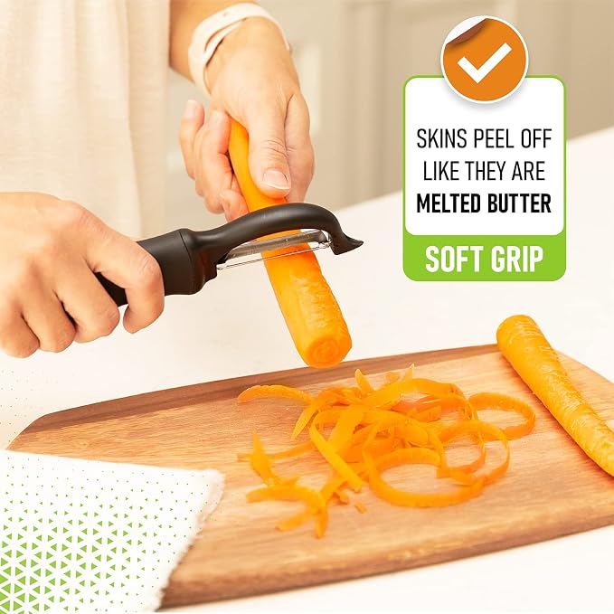 Spring Chef Swivel Vegetable Peeler with Soft Grip Handle, Set of 2, Black | Premium Potato Peeler w/ Ultra Sharp Stainless Steel Blades, Multifunctional Veggie Peeler for Apple, Carrot, Cucumber, Fruit - Image 6