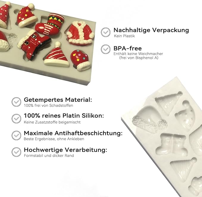 1 Pcs Christmas Silicone Molds for Chocolate Holiday Silicone Mold 3D Christmas Hat Clothes Boots Glove Shape Chocolate Molds for Soap Jello Chocolate Cake Madeleine Candle Molds
